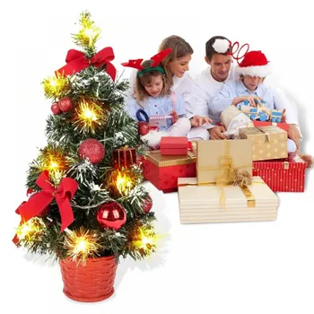 40-Сантиметровое десктоп led украса за Коледната елха Светъл Бор Мини Коледно Дърво, Коледна украса и Подарък за Нова 2024 Година