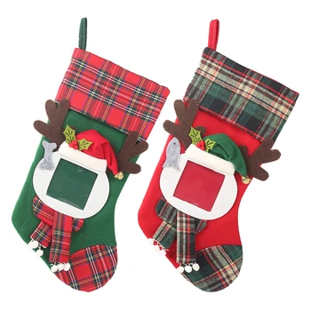 Коледни прозрачни рамки 2019, коледни чорапи в клетката, детски подаръчен пакет, Коледни украси за дома, опаковки за шоколадови бонбони, чорапи