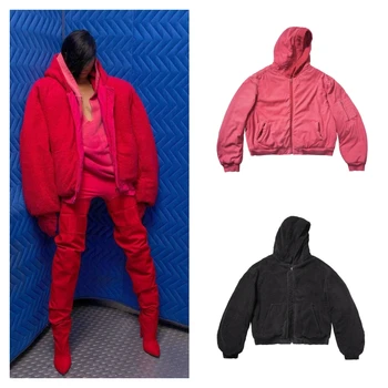 Hoody-бомбер С кърпа, Реверсивная hoody джоб, висококачествено hoody от плътен futon материал с голям размер 1: 1, мъжки Дамски топло яке, пуловер