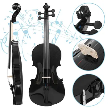Цигулка 4/4-с Дървена цигулка с футляром и смычком Черна цигулка ръчно изработени с 4 регулируеми дръжки Цигулка за начинаещи за музикално образование