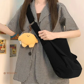 Дамска чанта в японски стил Ins Прост стил, однотонная Универсална чанта-месинджър, училищен раница от брезент, Мъжки Корея
