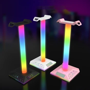 RGB Стойка за слушалки, светещ поставка за слушалки, два USB порта За прехвърляне на данни за универсални слушалки