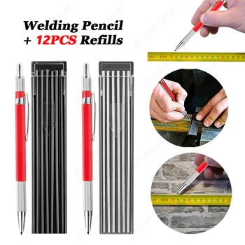 Метален маркерный молив за гравиране с 12 бр заправками за ленти Метална заваръчна маркер, дръжка за чертане на стоманени конструкции, дървообработващи инструменти