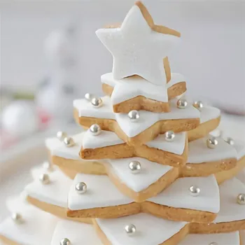 6 бр. /компл. Форма за бисквити във вид на елхи, форма за бисквити във формата на петолъчна звезда, форма за торта, форма за 3D декорация на торта, форма за печене
