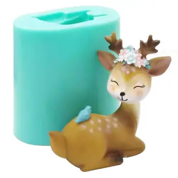 Уважаеми 3D любимец спи на Елен, форма за сапун, форма за свещи, Милото животно, Форма за шоколадова торта, форма за сапун във формата на Полегнала Елен, Коледна форма