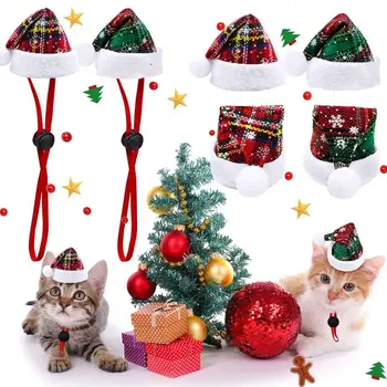 Коледна шапка за котки и кучета, забавен сладък костюм, регулатор на кабела, удобна мека декоративна капачка за малки кучета