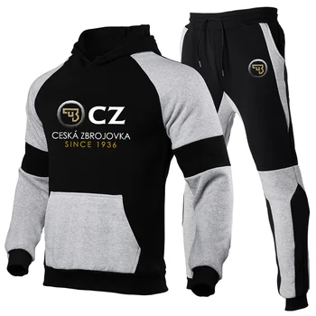 Czeska Zbrojovka 2023 Нов мъжки спортен костюм, спортно облекло с принтом, однотонная hoody, блузи, потници и модни панталони с качулка за почивка