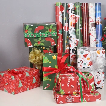 51x75 см Опаковъчна хартия за подаръци за коледа, Рожден Ден, Сватба, хартия за бродерия, Коледно Дърво, Цветя с принтом Снежинки, Опаковане на Подаръци