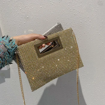 Лъскава метална чанта-плик, в чантата, дизайнерска луксозна чанта за жени 2023, модерен клатч с пайети и диаманти, клатч с кристали голям капацитет