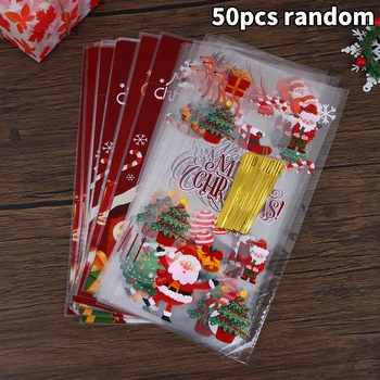 50шт Коледен пакет за бонбони, подаръчни опаковки за бисквити, бисквити, пластмасови прозрачни опаковки, опаковки за закуски, аксесоари за украса на Коледното парти