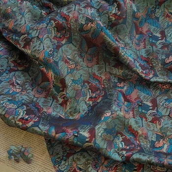 Жаккардовая тъкан, която е боядисана пряжей, 100-150 см, стил на маслената живопис, пеперуда, модни реколта чанта, плат за костюми, филтър за възглавници
