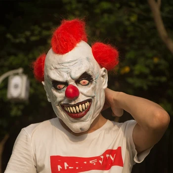 Cosplay Страшен Клоун, Забавен Перука с косата си от червено на носа, Страховито зъл Дявол, Демон, Забавна маска за Хелоуин костюм на цялото лице, подпори за партита, шоу програми