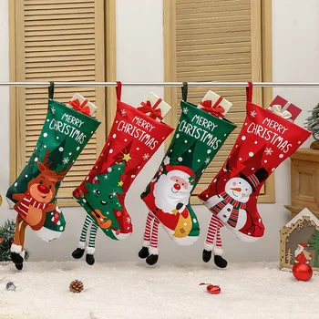 Чорапи за подарък за Коледа, Нови коледни дълги крака, Дядо Коледа, Лосове, Снежен човек, подарък за елха, чорап за декорация на дома, окачен чанта за пух