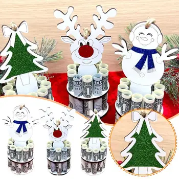 Нов уникален Коледен Клип за пари с орнаменти, Дървени Щипки за пари на празнична тематика, Празничен портфейл, Коледна украса Y0w1