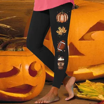 Дамски панталони, разтеглив дългите гамаши с принтом Хелоуин, гамаши