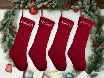 Коледни чорапи с бродерия, Персонални коледни чорапи, плетени калъф за чорапи, Семейни чорапи, чорапи с монограм, Празничен подарък