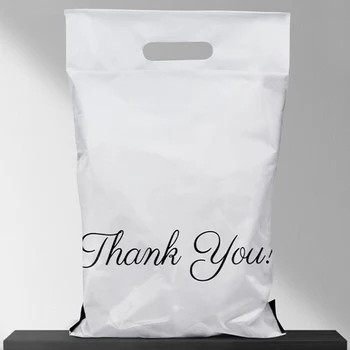 100шт бяла самозаклеивающаяся куриерска чанта, изработена от полиамид с дръжка, пликове с благодарственными писма, пощенски пакет с принтом