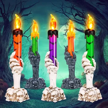 Лампа-свещник с черепа на Хелоуин, скелет, страховито лампа-свещ, Призрачен декор, Беспламенная лампа за украса на бара на Хелоуин