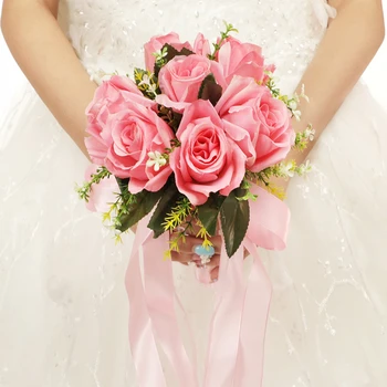 Сватбен Букет Бели Копринени Цветя, Рози Изкуствена Boutonniere Булката Игли Булчински Букет Сватбени Аксесоари