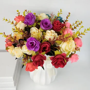 1бр Имитация на розови цветове, Пъстри Изкуствени Пластмасови цветя за декорация на сцена на сватбената парти Украса на бюрото в дома си офис