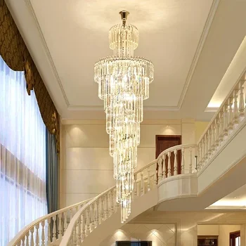 Нов дизайн, Големи Декоративни Високи тавани, хол, наставка с окачена лампа, Вита стълба, Модерна луксозна кристален полилей