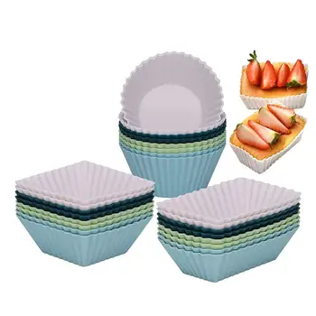 3 Форми на силиконови чашки за печене, форми за печене маффинов, могат да се мият в съдомиялна машина, Стандартни кръгли Квадратни и правоъгълни чашки за печене, подаръчни комплекти