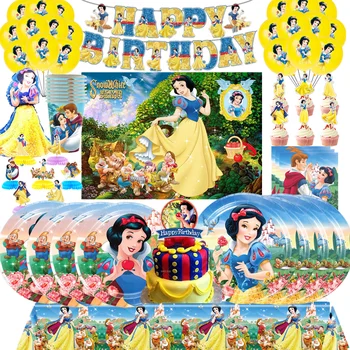 Украса за парти по случай рождения Ден на принцесата на Disney snow white, Комплекти за еднократна употреба прибори, Чаши за парти за момичета, Табели, декорация за покривки
