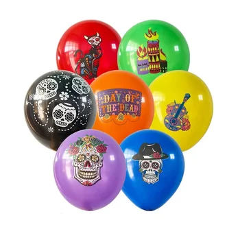 Новост 2024 г., 10 бр., украса за парти в чест на Мексиканския Ден на мъртвите, череп немъртви, определени латексови балони, Мексиканския Ден на мъртвите, набор от балони