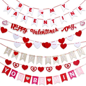 Висящ Банер на Свети Валентин, Венец, Овесени ядки, Червено Сърце на Любовта, на Хартиен Банер, Украса за вратата, Украса за сватба, Рожден Ден.