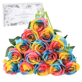 Изкуствени цветя, популярна имитация на дъгата, за украса на масата рози за сватба