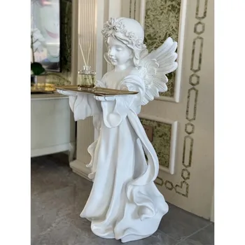 Табла с орнаменти във формата на ангел от пода до тавана в европейски стил в стил ретро, ключ от коридора в хола, творческа обстановка на работния плот, гипсова статуя на scu