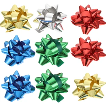 Подарък панделки, Коледна опаковъчна хартия, украсена звездните цветове, Цветни панделки, украси за Коледа подарък опаковки, Лигав декор от цветя.