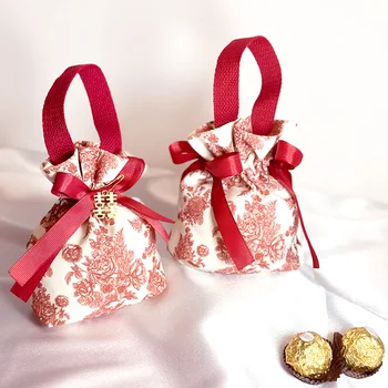 1 бр. Торбичка за бонбони на съвсем малък, Тъканни чанти с принтом, Сватбени чанти за бонбони, Комплекти за фестивали, Преносими Малки подаръци, опаковки, пакети