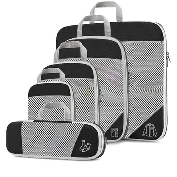 5 БР., Набор от организаторите за съхранение при пътуване С преносим леки торби за куфари, нарязани на кубчета, за да се инжектира на опаковката, чанта за обувки, мрежа за багаж