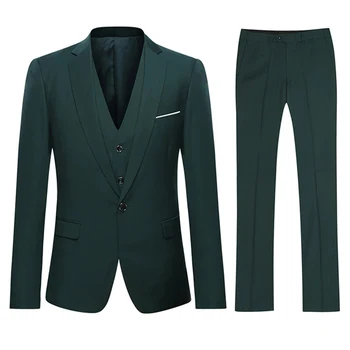 Мъжки обикновен костюм, елегантно сако с две копчета, официален жилетка за бизнес партита и панталони, комплект от 3 теми