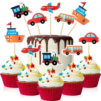 5 бр Cartoony Автомобил Във Форма за Торта, Topper За Детски Рожден Ден, Скъпа Кола За Превоз на Тортата, в цилиндър За Торта За Рожден Ден, Украса Торта, Слот За Карти