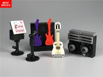 Разпродажба комплекти MOC Bricks Направи си САМ Музикален инструмент Китара Бас Микрофон Високоговорител Скоростна Развиване на градивни елементи на Играчки, Подаръци