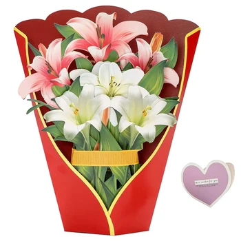 Хартиени картички, букет от цветя, лилии, 3D изскачащи поздравителни картички за мама, поздравителни картички за Деня на майката За всички поводи