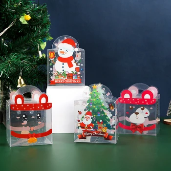 Прозрачна кутия за коледни подаръци с шарките на Дядо Коледа и Снежен човек, бонбони, бисквити, Кутии за опаковане на ябълки, Аксесоари за Коледното парти