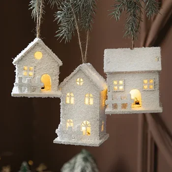 2023 Коледен Дървена къща с led подсветка с снежинкой, светлинен къща, Коледни украси за дома, Коледна украса, Коледни подаръци