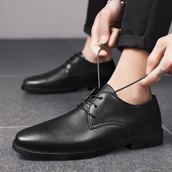 мъжки бизнес Обувки-Oxfords, Мъжки Дишащи Вечерни Модела обувки От естествена кожа, Мъжки Офис Сватбени Обувки На равна подметка, Мокасини Homme