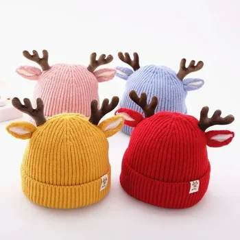 Есенно-зимни вязаная шапка за бебе, скъпа дебела топла шапка с уши на елен, зимна шапка за защита на ушите за малки момичета и момчета, подарък за Коледа за децата