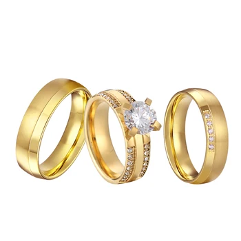 3шт Комплекти годежни пръстени Bridal Обещание за двойки 2023 Нов дизайнер Alliance 24-каратово Позлатените бижута пръстен