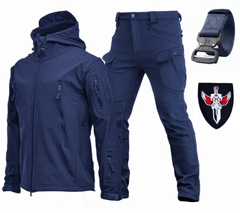 Мъжки тактически зимата военен костюм, 5XL, мека обвивка, ветроупорен непромокаеми якета за специални тренировки, топло руното армията форма-cargo